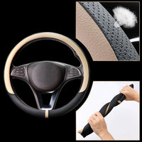 1 x RAW Customer Returns COFIT Breathable Steering Wheel Cover Microfiber Leather with Center Marking Steering Wheel Cover M 37-39cm Beige and Black - RRP €19.99