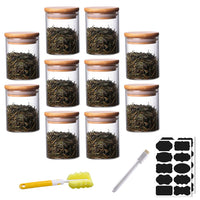 1 x RAW Customer Returns Rummyluck Airtight Storage Jars Glass Storage Containers Set of 10 with Bamboo Lids for Spices Beans Powder Sugar Spaghetti 6.5 8 CM 250 ML  - RRP €27.22