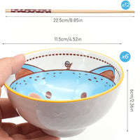 1 x RAW Customer Returns 6pcs Porcelain Cereal Bowls, Lucky Cat Pattern, Salad Bowl, Gift Set, 300 ml 10 oz, Soup Bowls, for Dessert, Fruit, Ramen Cartoon  - RRP €19.99