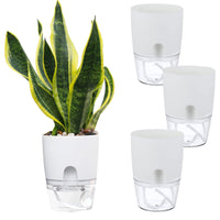 1 x RAW Customer Returns CuleedTEK Plastic Herb Pot with Watering System, Set of 4 Self-Watering Flower Pots with Saucer, Flowers and Herbs 10.4cm, White  - RRP €22.8