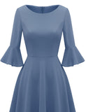 1 x Brand New Gardenwed Festive Dress Women 3 4 Sleeve Flare Bell Sleeve Round Neck Dresses High-Low Cocktail Dresses Rockabilly Dresses Evening Dresses Elegant for Wedding Grey Blue L - RRP €43.36