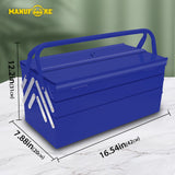 1 x RAW Customer Returns MANUFORE Large Empty Blue Metal Tool Box 16 Inch 41.5 Cm, 3 Tier 5 Tray Cantilever Tool Box, Foldable, Portable, Waterproof Tool Storage Box - RRP €37.98