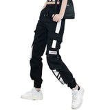 1 x RAW Customer Returns MEINVQIAOTI Black Cargo Pants for Women Straight Hip-Hop and Slim Casual Techwear Women Loose Trousers Black,XS  - RRP €36.99