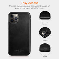 1 x RAW Customer Returns ICARER Leather Case for iPhone 12 Pro Max Case Vintage Antique Cell Phone Case Leather Case with Hidden Magnetic Closure Only for Apple iPhone 12 Pro Max 6.7 Black  - RRP €24.94