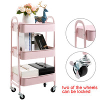 1 x RAW Customer Returns DOEWORKS Storage Cart 3-Tier Metal Utility Cart Rolling Cart Organizer Cart with Wheels for Kitchen Makeup Bathroom Office, Pink - RRP €45.99