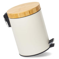 1 x RAW Customer Returns GREELUE 5L bathroom trash can with wooden lid, cosmetic bin with soft close, bathroom bucket, bathroom trash can Beige 5L  - RRP €25.89