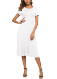 1 x RAW Customer Returns EXCHIC Women s Short Sleeve Solid Color Crew Neck Elastic A-Line Dress Casual Elegant Crew Neck Midi Dress XXL, White  - RRP €32.88