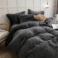 1 x RAW Customer Returns Omela Warm Fleece Winter Bed Linen 200x220 Dark Grey Cashmere Touch Plush Duvet Cover with Pillowcase 80x80 cm 3 Pieces Fluffy Coral Fleece Microfiber Winter Bedding Set Zipper - RRP €47.39