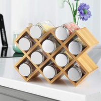 1 x RAW Customer Returns ecooe Bamboo spice rack spice stand for kitchen cupboard and worktop made of 10 spice jars and labels jars with aluminum - RRP €29.98