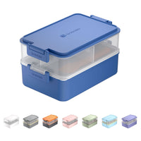 1 x RAW Customer Returns linoroso Lunch Box Adult Lunch Box with 3 Compartments Bento Box with Sauce Container and Crockery Lunch Box for Microwave and Dishwasher Plastic BPA Free - Classic Blue - RRP €30.16