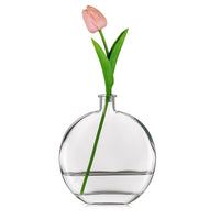 2 x Brand New Glasseam Round Flower Vase, Modern Glass Flower Vases, Cute Bud Vases for Decoration, 18.7cm Transparent Minimalist Flat Vase, Decorative Tulip Vase, Single Stem Vase - RRP €23.24