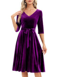 8 x Brand New Bbonlinedress velvet dress women s long-sleeved midi-length evening dress elegant for wedding winter festive dresses vintage rockabilly cocktail dress party Christmas dress grape M - RRP €346.88