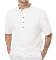 1 x Brand New SwissWell Henley Shirt Short Sleeve Men Solid Color Tops Casual Stand Collar T Shirt Casual Short Sleeve Shirts Men White M - RRP €35.4