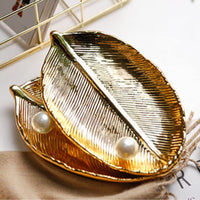 4 x Brand New Ceramic jewelry bowl gold jewelry tray leaves jewelry plate jewelry tray serving tray fruit bowl key bowl cosmetic tray dressing table organizer living room table decoration decorative object - RRP €69.6