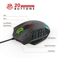 1 x RAW Customer Returns Redragon M908 Impact RGB LED MMO Mouse with Side Buttons, Optical Wired Gaming Mouse with 12,400DPI, High Precision, 20 Programmable Mouse Buttons - RRP €40.33