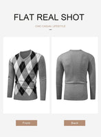 1 x RAW Customer Returns AlvaQ Argyle Sweater Men Gray Knitted Sweater Men Retro V Neck Sweater Men Autumn and Winter Sweater M - RRP €33.6