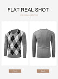 1 x RAW Customer Returns AlvaQ Argyle Sweater Men Gray Knitted Sweater Men Retro V Neck Sweater Men Autumn and Winter Sweater M - RRP €33.6