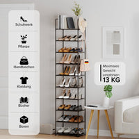 1 x RAW Customer Returns Marctani Space Saving Slim Shoe Rack 10 Levels HIGH and METAL - Vertical and Narrow Shoe Rack EASY INSTALLATION - Open Shoe Shelf Stores Up to 20 PAIRS - Black Bedroom Shoe Rack - RRP €27.97