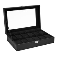 1 x RAW Customer Returns Watch Box with 12 Compartments, Ohuhu Watch Box with Glass Lid and Removable Cushion, Watch Box Organizer for Men and Women - RRP €21.35