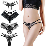 2 x Brand New HOTSO V-string panties, floral hole women string thong lace sexy underwear crotch G-string ladies lingerie thongs daily life commuting office party bar dating 4-piece set - RRP €55.2