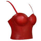 1 x RAW Customer Returns Charmian women s spaghetti straps push up faux leather bustier crop top bra red XX-Large - RRP €42.07