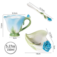 5 x RAW Customer Returns Winverty 150 ml rose cup, rose mug, coffee cup, tea cup, mulled wine cup, flower cup, ceramic cup, porcelain cup, with saucer and spoon yellow  - RRP €110.9