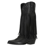 1 x RAW Customer Returns SheSole Women s Western Fringe Boots with Heel, Fashion Women s Mid-Height Cowgirl Cowboy Boots Black - RRP €75.99