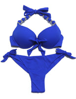 1 x RAW Customer Returns EONAR Women s Swimwear Push up Bikini Top with Underwire Low Waist Bikini Bottoms Side Tie Brazilian Briefs Bikini Set M, Blue  - RRP €28.99