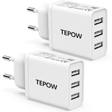 1 x RAW Customer Returns USB charger multiple, USB plug multiple 2 pieces 15W 3A, Tepow 3 port USB power supply USB charging plug socket USB charger adapter mobile phone charger for iPhone 14 13 12 11 XS X 8 7 6, Samsung Galaxy - RRP €10.84