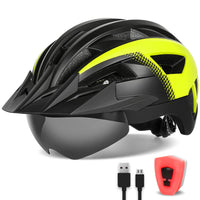 1 x RAW Customer Returns FUNWICT Bicycle helmet with visor for men and women, lightweight bicycle helmet with magnetic glasses and USB charging LED light, stylish mountain bike helmet L 57-61 cm, blue gray  - RRP €49.5