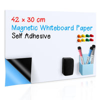 1 x RAW Customer Returns Magnetic whiteboard film 42 x 30 cm, self-adhesive whiteboard for walls, smooth surfaces, wipeable white magnetic film sticker for home, school, office, with pens, sponge, pen tray, magnets - RRP €17.99