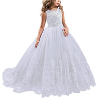 1 x RAW Customer Returns NNJXD Girls Lace Tulle Embroidered Princess Ball Gown Formal Party Long Tail Dresses 406 White Size 130 6-7 Years - RRP €41.98