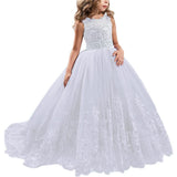 1 x RAW Customer Returns NNJXD Girls Lace Tulle Embroidered Princess Ball Gown Formal Party Long Tail Dresses 406 White Size 130 6-7 Years - RRP €41.98