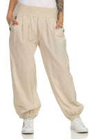 1 x RAW Customer Returns Women s trousers, harem pants, summer pants, plain beach pants, baggy pants, harem pants, leisure pants 401 34-40, beige  - RRP €22.9