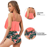 1 x RAW Customer Returns Summer Mae Women s Two-Piece High Cut Tankini Swimsuit with Orange Ruffles L - RRP €24.0