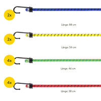 1 x RAW Customer Returns PRETEX set of 12 universal expander luggage straps with hooks - rubber straps rubber band set various lengths - 12x bicycle tensioning straps tensioning rubber - bungee cord set - multicolored - RRP €12.99