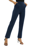 1 x RAW Customer Returns EXCHIC Women s Office Straight Leg Work Pants Casual Pants Elastic Waist Pants with Pockets XL, Navy Blue  - RRP €29.98