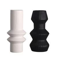 3 x Brand New TERESA S COLLECTIONS Bloomingville Vase white black cylinder geometric flower vase modern table vase flower plant vase stoneware vases home decor living room decoration set of 2 21.5 cm - RRP €74.97