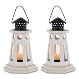 1 x RAW Customer Returns Sziqiqi Lantern Candle Holder Vintage Lantern Lighthouse for Tealight Wooden Metal Decorative Lantern Holder for Outdoor Rustic Christmas Table Centerpiece Hanging Lantern 22cm 2 Pieces - RRP €32.98