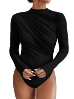 1 x RAW Customer Returns GORGLITTER Women s Body Elegant Long Sleeve Bodysuit with Turtleneck Ruffle Top Sexy Top Body Black L - RRP €30.76