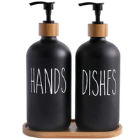 1 x RAW Customer Returns Glass Soap Dispenser Set, BIKALAN 475ml Soap Dispenser Black Matt Bathroom Set with Tray, Shampoo Lotion Hand Soap Dispenser for Kitchen Countertop - RRP €14.99