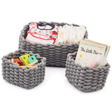 1 x RAW Customer Returns EZOWare Pack of 3 Cotton Storage Baskets, Knitted Basket Organizers for Baby Room, Storage of Small Household Items, Living Room Grey  - RRP €28.4