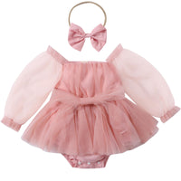 1 x RAW Customer Returns Yanmucy Baby Girls Dress with Bow Headband Summer Ruffle Tulle Romper for Toddler Long Sleeve Princess Skirt for 0-24 Months DE NL SE PL, Age, 12 Months, 18 Months, Pink  - RRP €19.21