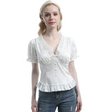 1 x Brand New Fiamll Victorian Blouse Women s Shirt Vintage Short Sleeve Lotus Ruffle Tops White XL - RRP €23.17