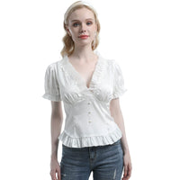 1 x Brand New Fiamll Victorian Blouse Women s Shirt Vintage Short Sleeve Lotus Ruffle Tops White XXL - RRP €16.81