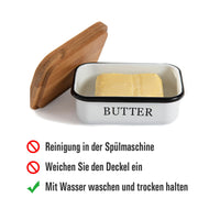 1 x RAW Customer Returns Theo Cleo butter dish with wooden lid, butter bell for 250 g butter, multi-function butter dish, elegant and sustainable bamboo lid, white white  - RRP €14.11