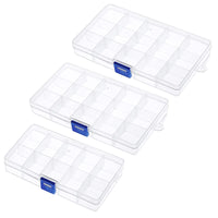 2 x Brand New Plastic Box with Compartments, 15 Grids Organizer Box with Dividers, Jewelry Organizer, Transparent for Beads, Earrings, Fishing Tools, Small Accessories 2pc 15 Grids 1pc 10 Grids - RRP €15.72