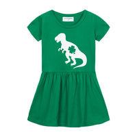 1 x Brand New Mud Kingdom Toddler Girls Green Dress Clover St. Patrick s Day Holiday Short Sleeve Cute Cartoon Dinosaur 3 Years - RRP €27.6