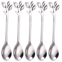 22 x Brand New 5 piece coffee spoon set, mini spoon stainless steel teaspoon, ice cream dessert spoon leaf shape handle spoon creative spoon for cocktail tableware, party, coffee, tea, fruit, silver - RRP €219.78