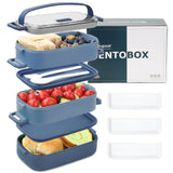 1 x RAW Customer Returns Bugucat Lunchbox 2400ML, 3 in 1 Bento Box Lunch Box Leakproof Airtight Lunch Box with Compartments and Cutlery Set, Breakfast Box Snack Box for On the Go, Lunch Box for Adults Dark Blue - RRP €18.99